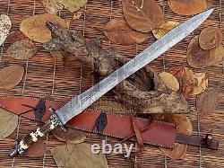 HUNTEX Handmade Damascus Blade, Deer Antler Hilt, 81 cm Exotic Stick Short Sword