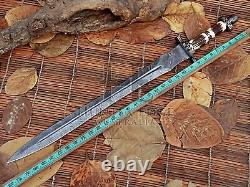 HUNTEX Handmade Damascus Blade, Deer Antler Hilt, 81 cm Exotic Stick Short Sword