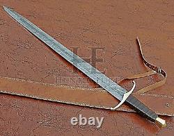 HUNTEX Handmade Damascus Blade, Leather Wrapped Hilt, 96 cm, Exotic Viking Sword