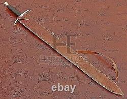 HUNTEX Handmade Damascus Blade, Leather Wrapped Hilt, 96 cm, Exotic Viking Sword
