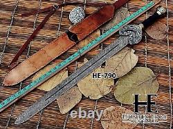 HUNTEX Handmade Damascus Blade, Rosewood Hilt 83 cm Long Replica Herrugrim Sword