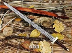HUNTEX Handmade Damascus Blade, Rosewood Hilt, 99 cm, Exotic Viking Long Sword