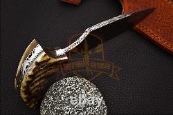 Hand Forged Damascus Steel Basket Weave Pattern Full Tang Ram Horn Handle Dagger