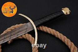 Hand Forged Damascus Steel Sword With Leather & Brass Guard Handle Aj 1706