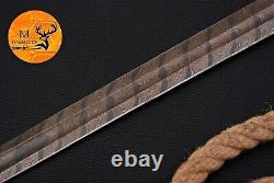 Hand Forged Damascus Steel Sword With Leather & Brass Guard Handle Aj 1706