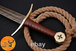 Hand Forged Damascus Steel Sword With Leather & Brass Guard Handle Aj 1707
