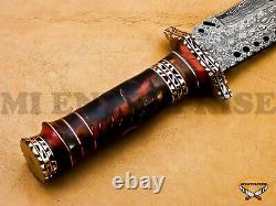 Hand Made Custom Damascus Steel Hunting Knife Pine cone / Resin Brass Handle