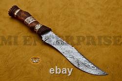 Hand made Fancy Damascus Steel Hunting Bowie Knife With Wood Brass Handle AN288