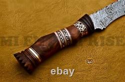 Hand made Fancy Damascus Steel Hunting Bowie Knife With Wood Brass Handle AN288