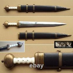 Handcrafted Steel'Roman Gladius' White Grip and Brass Fixings Matching Sheath