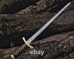 Handmade 36 Inches Damascus Steel Hunting Sword, Brass & Olive Wood Handle, Gift