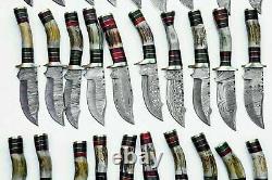 Handmade 6 Damascus Knives with Stag Horn Handle (Lot of 30) Free Sheaths