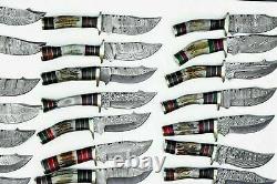 Handmade 6 Damascus Knives with Stag Horn Handle (Lot of 50) Free Sheaths