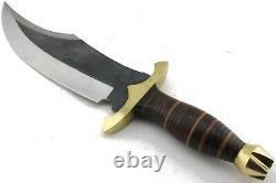 Handmade Bowie Knife, Carbon Steel Blade, Leather & Brass Handle, Leather Sheath