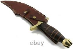 Handmade Bowie Knife, Carbon Steel Blade, Leather & Brass Handle, Leather Sheath