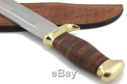 Handmade Bowie Knife, Stainless Steel Blade, Leather & Brass Handle NEGOTIATOR
