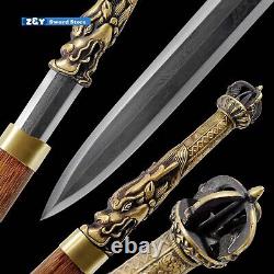 Handmade Brass Handle Dragon Head Sword Folded Steel Short JIan Battle Knife Dao