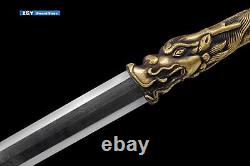 Handmade Brass Handle Dragon Head Sword Folded Steel Short JIan Battle Knife Dao