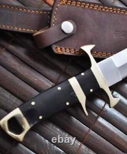 Handmade D2 Steel Hunting Bowie Knife, Micarta/Brass Guard Handle With Sheath