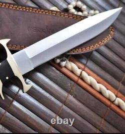 Handmade D2 Steel Hunting Bowie Knife, Micarta/Brass Guard Handle With Sheath