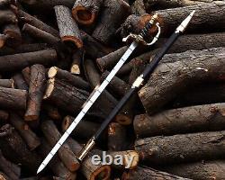 Handmade D2 Steel Sword High Polish Crocodile Blade Brass Handle With Scabbard