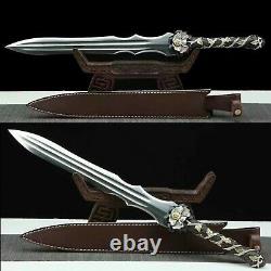 Handmade Damascus Folded steel Jian Sword Brass Handle Leather Saya Sharp Cut