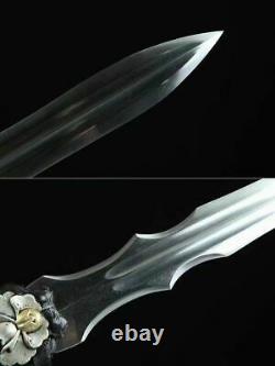 Handmade Damascus Folded steel Jian Sword Brass Handle Leather Saya Sharp Cut
