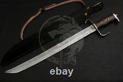 Handmade Damascus Steel Blade Pirate Sword, Rose Wood With Brass Inlay Handle