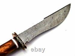 Handmade Damascus Steel Hunting Bowie Knife with Stag, Wood & Brass Handle