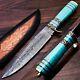 Handmade Damascus Steel Hunting Bowie Knife with Turquoise stone & Brass Handle