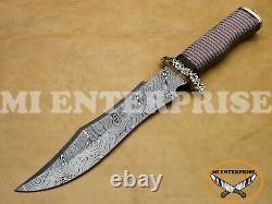 Handmade Damascus Steel Hunting Knife With Copper and Brass Wire Handle KH-52