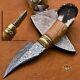 Handmade Damascus Steel Hunting Knife With Stag Antler Horn Wood Brass Handle