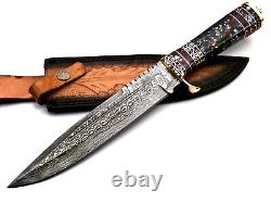 Handmade Damascus Steel Hunting Knife with Acrylic Sheet & Brass Handle