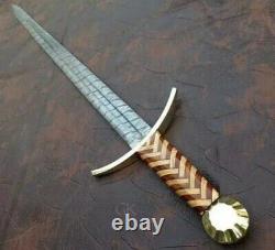 Handmade Damascus Steel Medieval Sword/Viking Longsword With BRASS Wood Handle