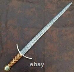Handmade Damascus Steel Medieval Sword/Viking Longsword With BRASS Wood Handle