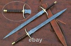 Handmade Damascus Steel VIKING Sword Rosewood Handle Brass Guard with Sheath