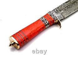 Handmade Forged Damascus Steel Hunting Knife jasper Stone, Brass Handle Gift USA
