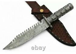 Handmade Hunter Bowie Knife, Damascus Forged Blade, & Handle 13.5 Inches