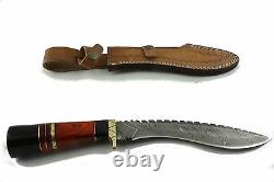 Handmade Khurki Sword Damascus Blade, Buffalo Horn, Pakka Wood & Brass Handle