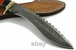 Handmade Khurki Sword Damascus Blade, Buffalo Horn, Pakka Wood & Brass Handle
