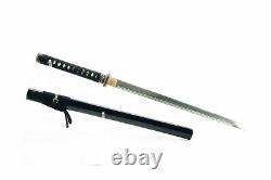 Handmade Sword Samurai Wakizashi Carbon Steel Black Wooden Handle Full Tang New