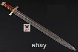 Handmade Viking Sword with Brass & Wood Handle Survival Sword With Sheath