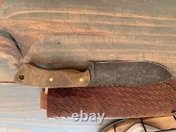 Handmade acid etched blade with green micarta handle and brass pins