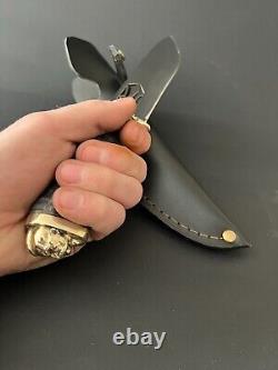 Handmade knife brass decorated handle Kozak leather scabbard Ukraine