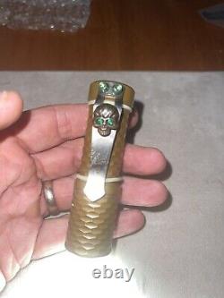 Hanko Custom Flashlight Torch w Gunner Grip & Steel Flame GreenEyed Warrior Clip