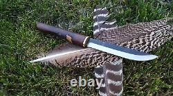 High Carbon Steel Lauri Knife With Custom Burl And Gold Handle and Brass Bolster