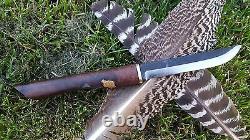 High Carbon Steel Lauri Knife With Custom Burl And Gold Handle and Brass Bolster