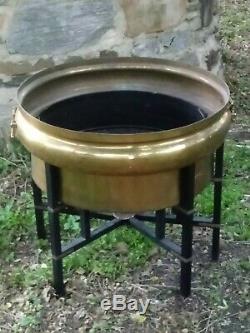 Huge Copper Brass Planter Pot Stand Handles Insert Coffee Table Base