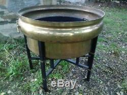Huge Copper Brass Planter Pot Stand Handles Insert Coffee Table Base