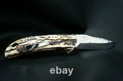 Hunting Pocket Knife Foldable Antler Handle Stainless Steel Belt Clip Rare